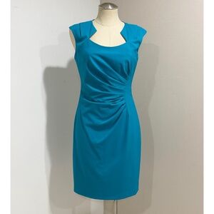 Calvin Klein Women's Jade Blue Horseshoe Neck Ruched Sheath Dress Size 6